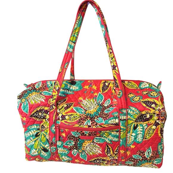 Vera Bradley Bag Red Multi Floral Quilted Duffle Weekender Travel Bag - Picture 1 of 14